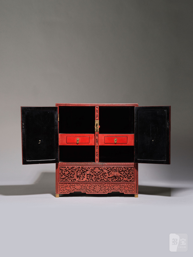 清 十九世紀末 剔紅龍鳳紋小櫃 | PETIT CABINET EN LAQUE ROUGE SCULPTÉE - 图7